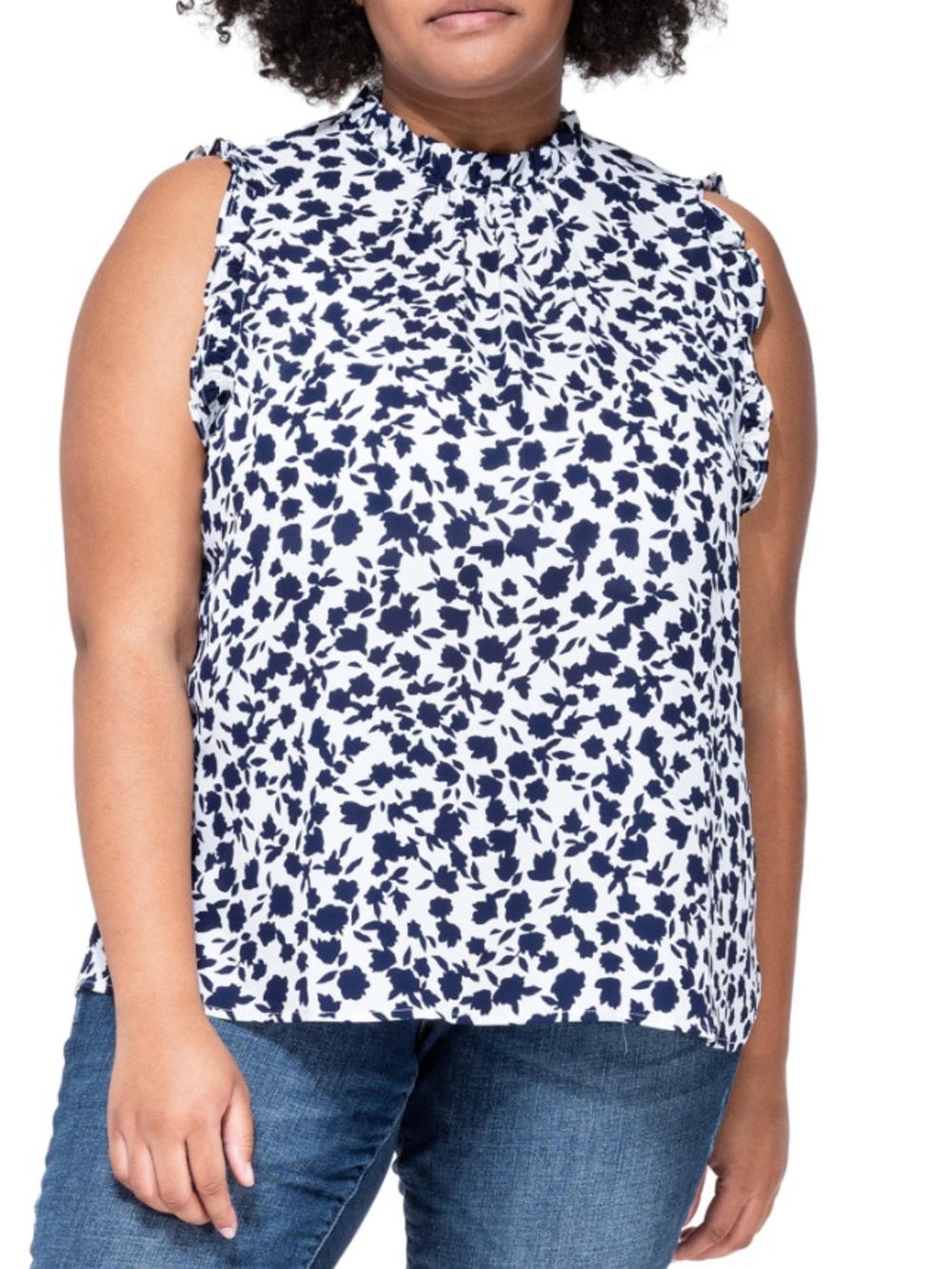 Bobeau Ruffle Trim Sleeveless Blouse (Plus Size) size 2x Mock-Neck Top